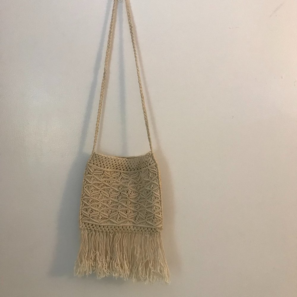 Macrame Cream Boho Bag With Fringe
